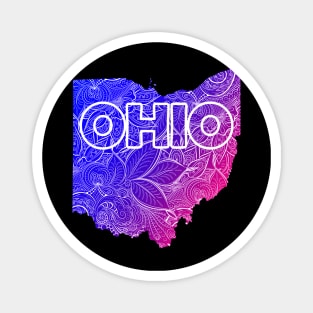 Colorful mandala art map of Ohio with text in blue and violet Magnet